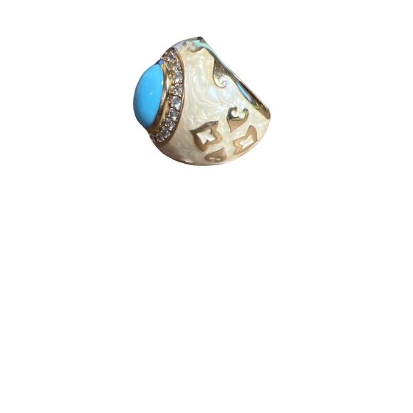 Lauren G. Adams Cocktail Ring Sz 8.25 Faux Turquoise Enamel Rhinestones Marked V - Picture 7 of 12